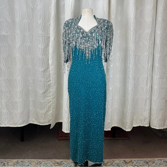 Vintage 80’s Silk Hand-Beaded Dress - Picture 1 of 8